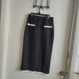 SHEIN Black Knetted Pencil Skirt with White Trim
